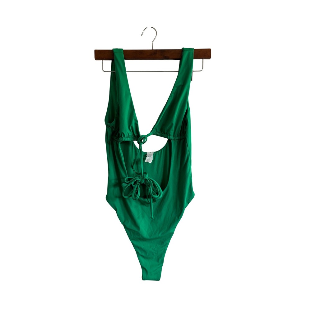 Toluca Green One Piece Swimsuit Tie Front‎ Cut Out Sexy Swimwear S